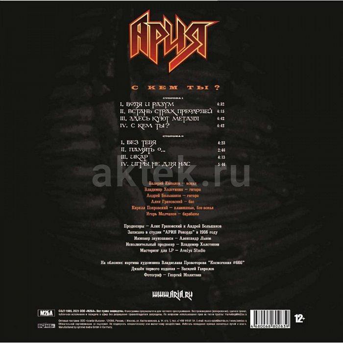 Виниловая пластинка АРИЯ - С КЕМ ТЫ? 180 GRAM BLACK VINYL 12" 2
