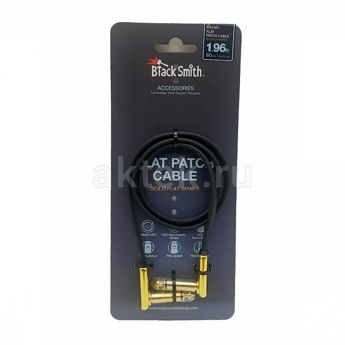 BlackSmith Patch Cable Gold Flat 1.96ft инструментальный кабель, плетёный экран