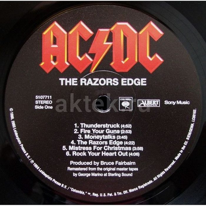 Виниловая пластинка AC/DC - THE RAZOR'S EDGE 180 GRAM BLACK VINYL 12" 3