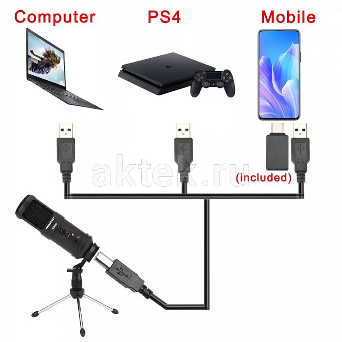 FREEBOSS CM20 студийный USB-микрофон, 48 кГц/16 бит 6