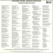 Виниловая пластинка LEONARD COHEN - VARIOUS POSITIONS BLACK VINYL 12" 2