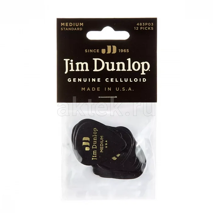 Dunlop 483P03MD Celluloid Black Medium 12Pack медиаторы, целлулоид, 12 шт 4