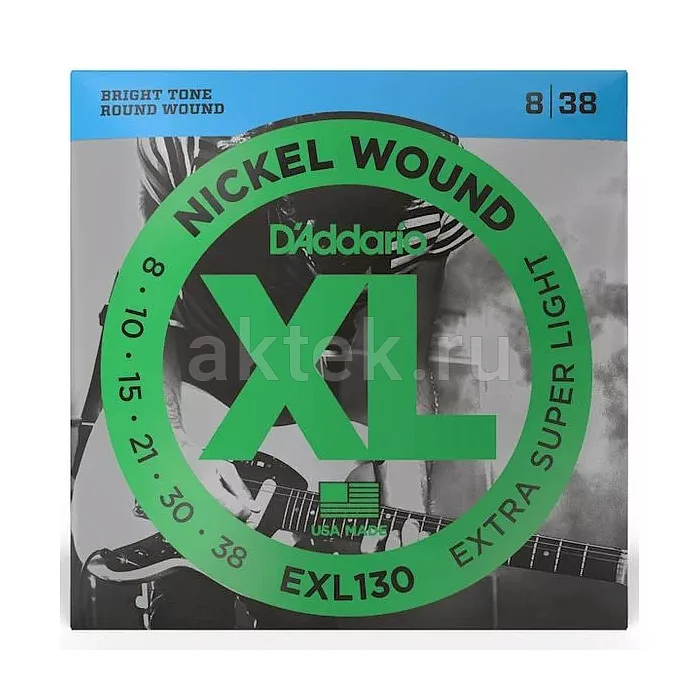 D'Addario EXL130 комплект струн, калибр 8-38, обмотка из никелированной стали