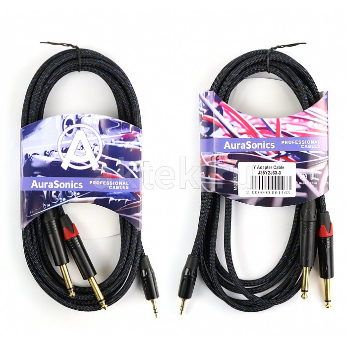 AuraSonics J35Y2J63-3 аудио Y-кабель jack 3,5 мм -> 2 x jack 6,35 мм, 3 м