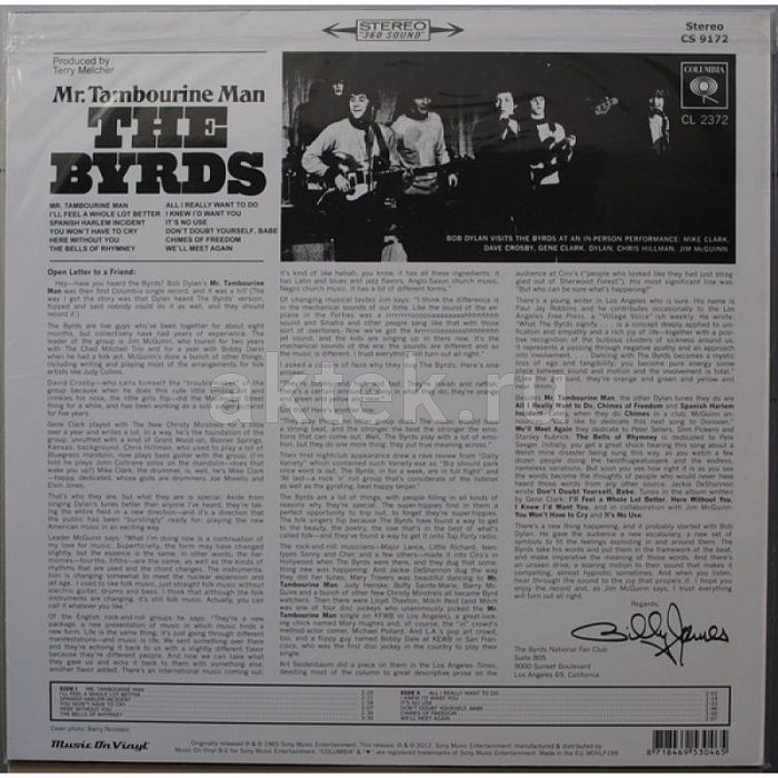 Виниловая пластинка THE BYRDS - MR. TAMBOURINE MAN 180 GRAM BLACK VINYL 12" 2