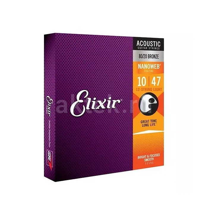 Elixir 11152 NanoWeb струны для 12-струнной акустической гитары, 10-47 2