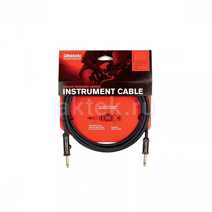 D’Addario PW-AG-10 гитарный кабель Jack с выключателем, 3,05 м 2
