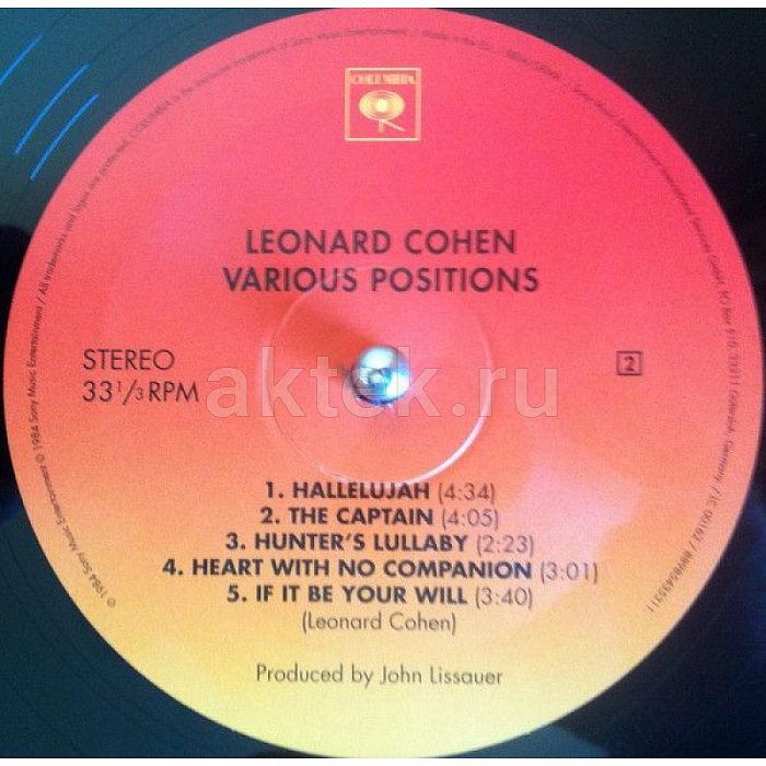 Виниловая пластинка LEONARD COHEN - VARIOUS POSITIONS BLACK VINYL 12" 4