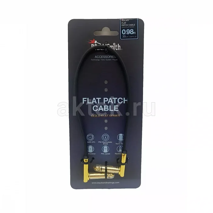 BlackSmith Patch Cable Gold Flat 0.98ft GSFPC-30, угловой Jack, позолота