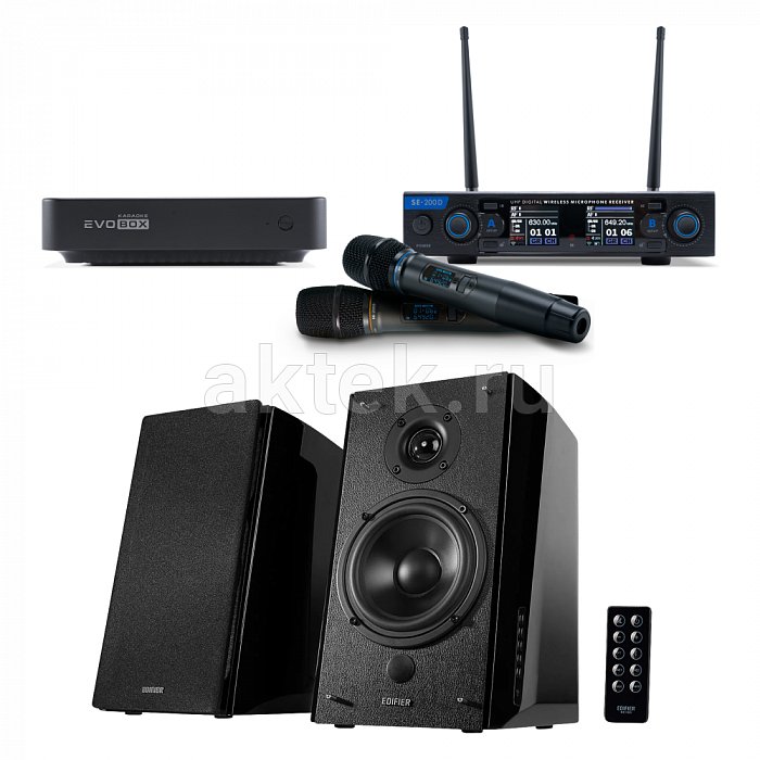 Домашняя караоке система с акустикой и микрофонами EvoBase+EDIFIER R2000DB Black