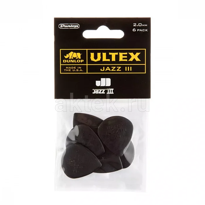 Dunlop 427P200 Ultex Jazz III 6Pack медиаторы, 2 мм 4