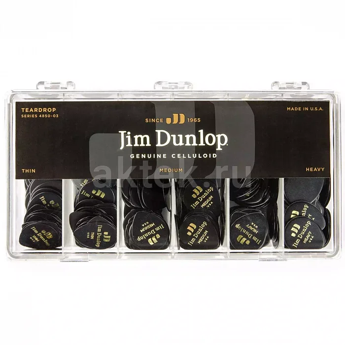 Dunlop 485003 Celluloid Black Teardrop Display набор медиаторов, целлулоид