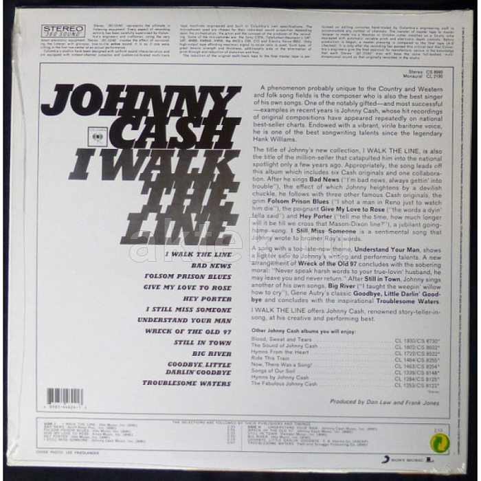 Виниловая пластинка JOHNNY CASH - I WALK THE LINE 180 GRAM BLACK VINYL 12" 2