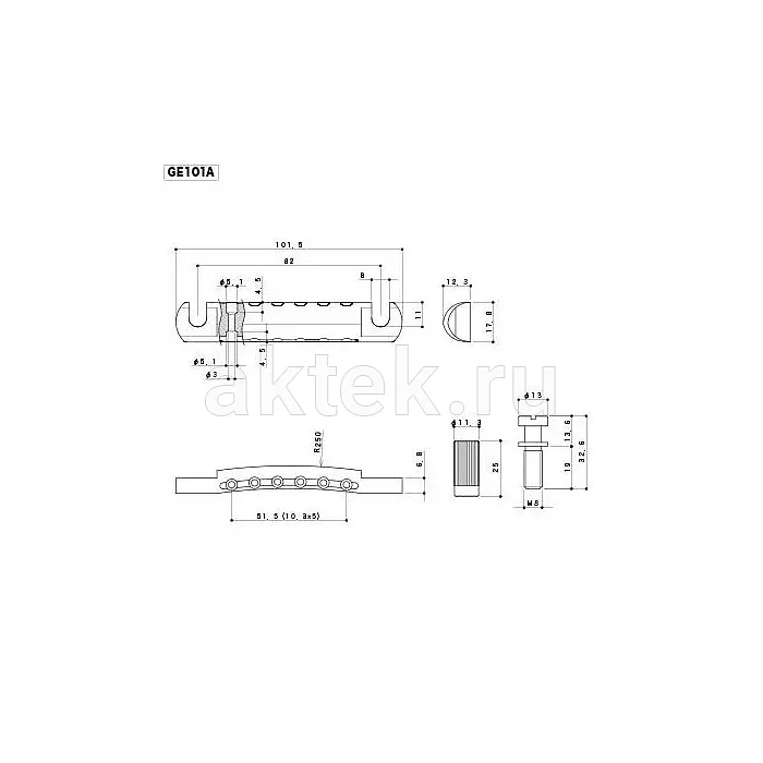 Gotoh GE101A-C алюминиевый струнодержатель Stop Bar, хром, комплект крепежа 2