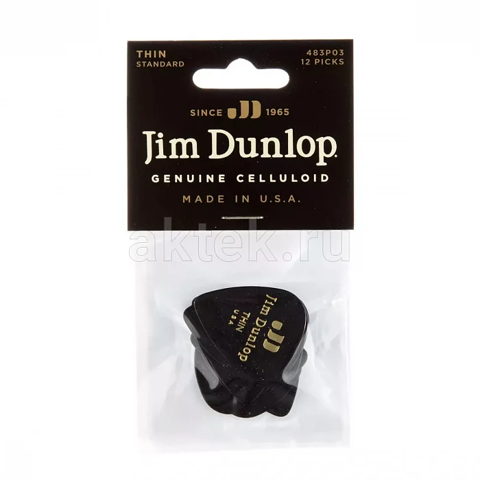 Dunlop 483P03TH Celluloid Black Thin 12Pack медиаторы, целлулоид, 12 шт 4