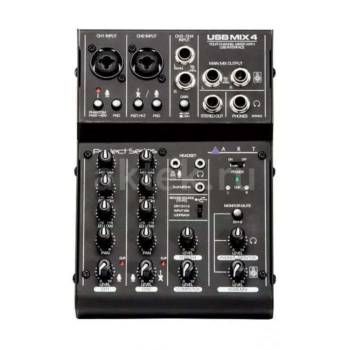 ART USBMix4 четырёхканальный USB-микшер-аудиоинтерфейс, фантомное питание 48 В