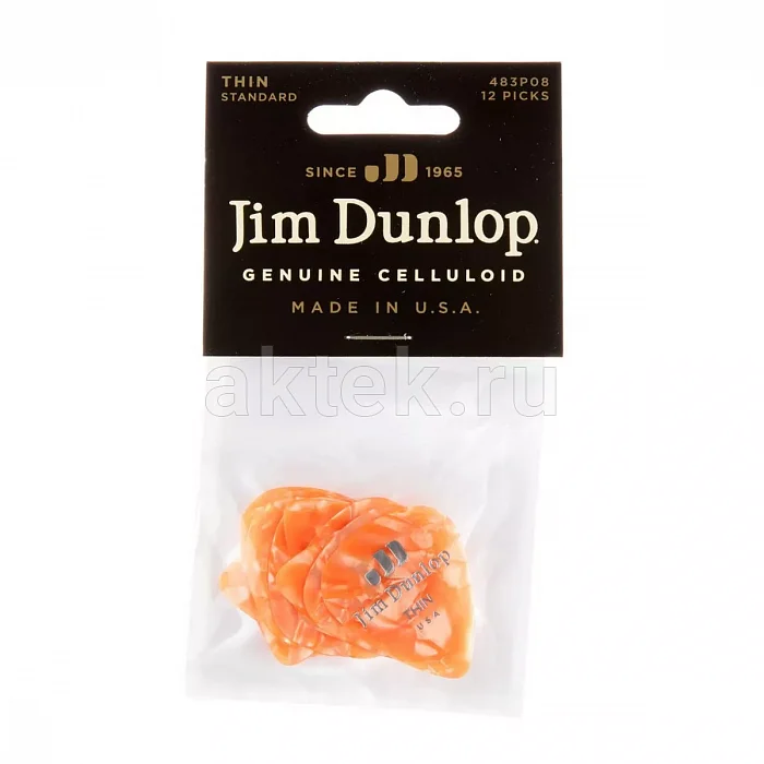 Dunlop 483P08TH Celluloid Orange Pearloid Thin медиаторы, целлулоид, 12 шт 4