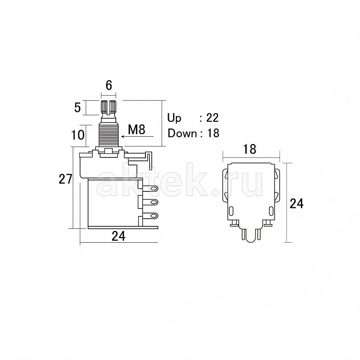Hosco H-PUSH-500A потенциометр Push-Pull, 500 кОм 4