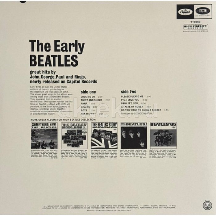 Виниловая пластинка BEATLES - THE EARLY BEATLES 180 GRAM BLACK VINYL 12" 2