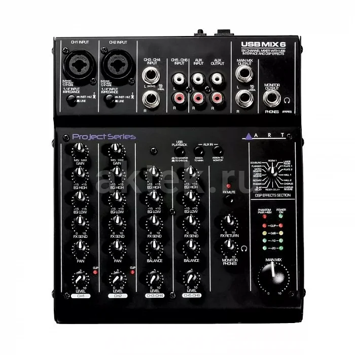 ART USBMix6 шестиканальный USB-микшер-аудиоинтерфейс, 2 микрофонных входа, фантомное питание