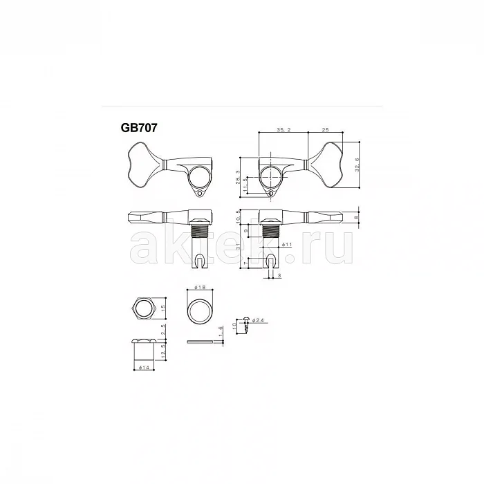 Gotoh GB-707-C-(L4) колки для бас-гитары, схема 4 слева 2