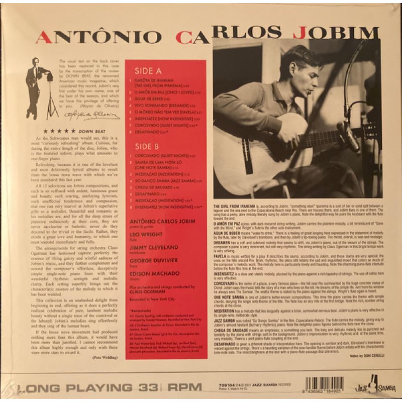 Виниловая пластинка ANTONIO CARLOS JOBIM - GIRL FROM IPANEMA 180 GRAM BLACK VINYL 12" 2