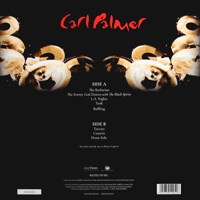Виниловая пластинка CARL PALMER BAND - WORKING LIVE VOLUME 1 BLACK VINYL 12" 2