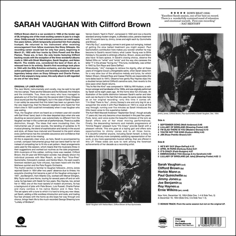 Виниловая пластинка SARAH VAUGHAN - SARAH VAUGHAN WITH CLIFFORD BROWN BROWN VINYL 12" 2