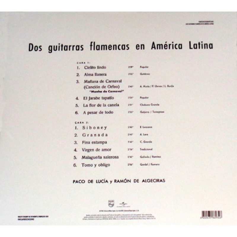 Виниловая пластинка PACO DE LUCIA - DOS GUITARRAS FLAMENCA... BLACK VINYL 12" 2