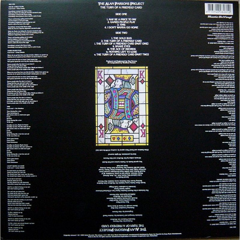 Виниловая пластинка ALAN PARSONS PROJECT - TURN OF A FRIENDLY CARD BLACK VINYL 12" 2