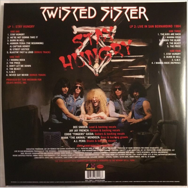 Виниловая пластинка TWISTED SISTER - STAY HUNGRY • 40TH ANNIVERSARY EDITION BLACK VINYL 12" 3