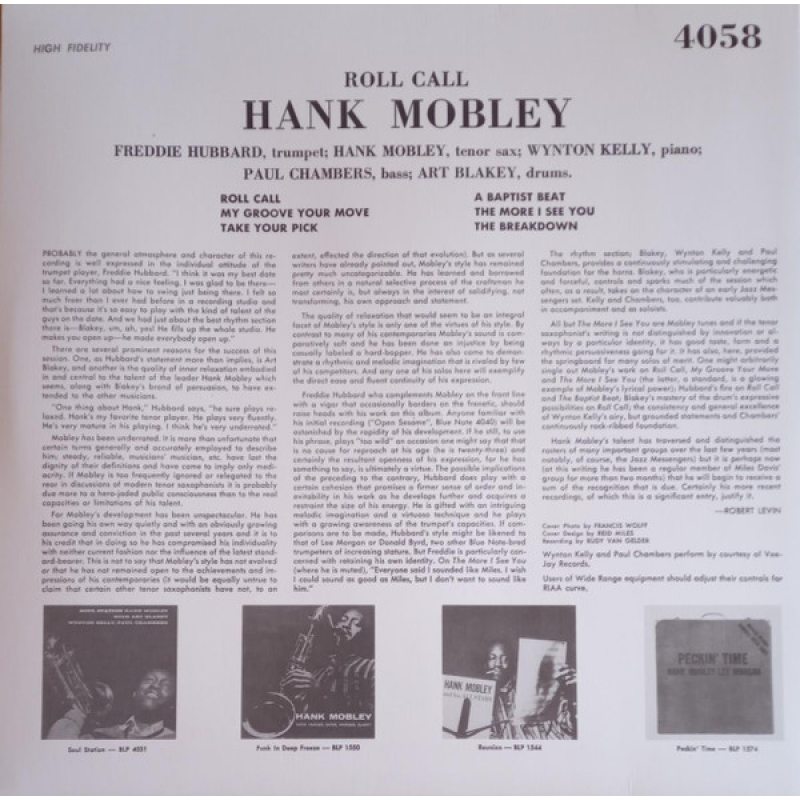 Виниловая пластинка HANK MOBLEY - ROLL CALL 180 GRAM BLACK VINYL 12" 4