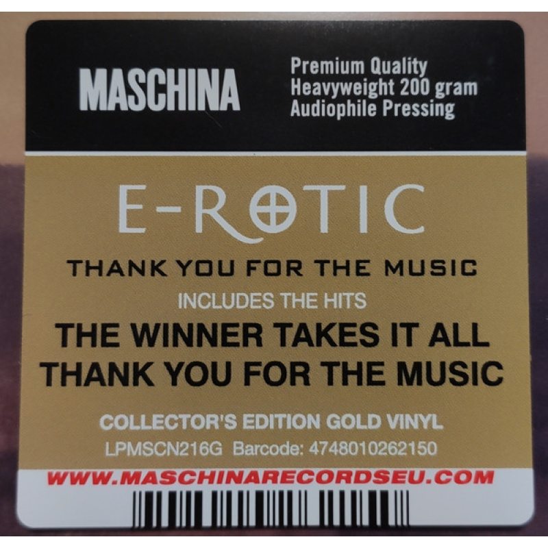 Виниловая пластинка E-ROTIC - THANK YOU FOR THE MUSIC (1997/2023) GOLD VINYL 12" 2