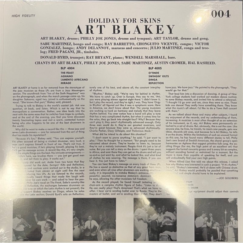 Виниловая пластинка ART BLAKEY - HOLIDAY FOR SKINS VOL. 1 180 GRAM BLACK VINYL 12" 2