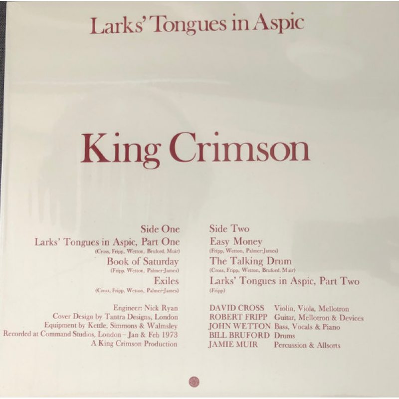 Виниловая пластинка KING CRIMSON - LARKS' TONGUES IN ASPIC BLACK VINYL 12" 2 Виниловая пластинка KING CRIMSON - LARKS' TONGUES IN ASPIC BLACK VINYL 12" 2